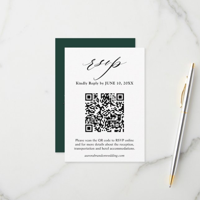 Emerald Greenery Eucalyptus White Floral Wedding R RSVP Card (Front/Back In Situ)