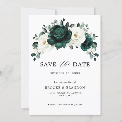Emerald Greenery Eucalyptus White Floral Wedding Save The Date