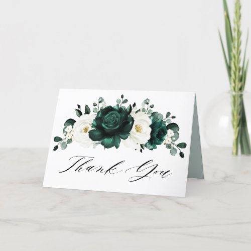 Emerald Greenery Eucalyptus White Floral Wedding Thank You Card