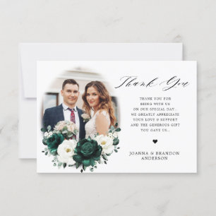 Emerald Greenery Eucalyptus White Floral Wedding Thank You Card