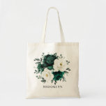 Emerald Greenery Eucalyptus White Floral Wedding Tote Bag<br><div class="desc">Elegant Emerald green greenery & ivory white floral botanical bridal shower gift tote bag featuring white roses and elegant green watercolor eucalyptus leaves . Please contact me for any help in customization or if you need any other product with this design.</div>