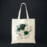 Emerald Greenery Eucalyptus White Floral Wedding Tote Bag<br><div class="desc">Elegant Emerald green greenery & ivory white floral botanical bride tote bag featuring white roses and elegant green watercolor eucalyptus leaves . Please contact me for any help in customization or if you need any other product with this design.</div>