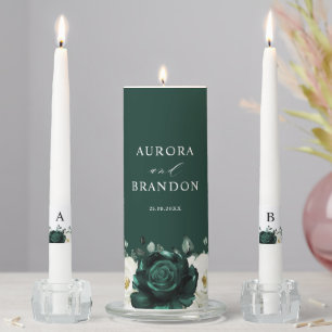 Emerald Greenery Eucalyptus White Floral Wedding U Unity Candle Set