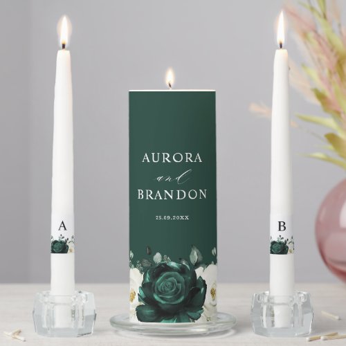 Emerald Greenery Eucalyptus White Floral Wedding U Unity Candle Set