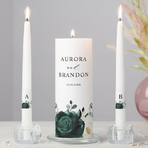 Emerald Greenery Eucalyptus White Floral Wedding Unity Candle Set