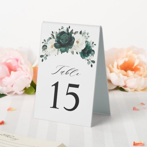 Emerald Greenery Eucalyptus White Table Number     Table Tent Sign