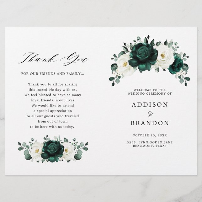 Emerald Greenery Eucalyptus White Wedding Program (Front)