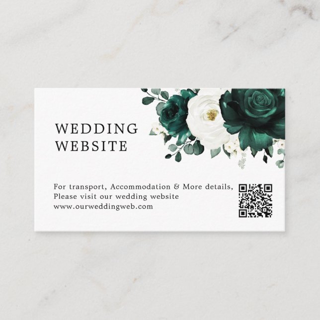 Emerald Greenery Eucalyptus White Wedding Website Enclosure Card (Front)