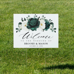 Emerald Greenery Eucalyptus White Wedding Welcome  Sign