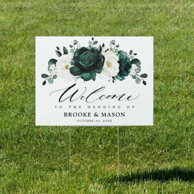 Emerald Greenery Eucalyptus White Wedding Welcome  Sign (Insitu)