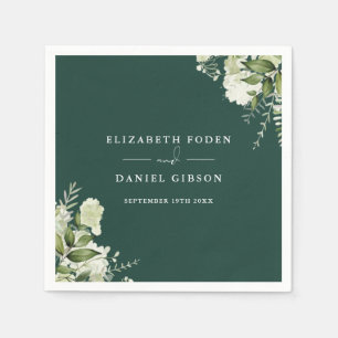 Emerald Greenery Floral Elegant Names Date Napkins