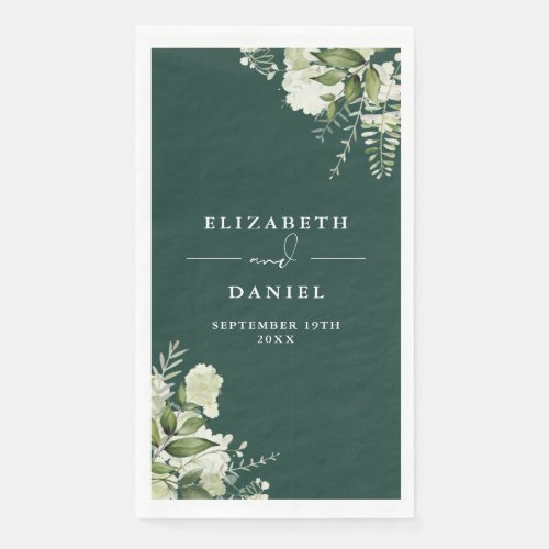 Emerald Greenery Floral Elegant Wedding Paper Guest Towels