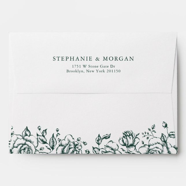 Emerald Greenery Floral Vintage Botanical Wedding Envelope (Back (Top Flap))
