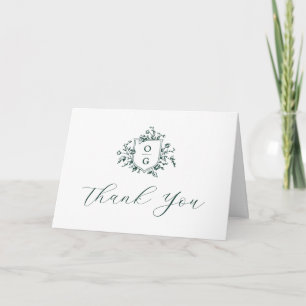 Emerald Greenery Floral Vintage Botanical Wedding Letterpress Thank You Card