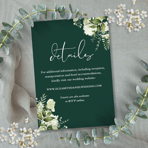 Emerald Greenery Floral Wedding Details Enclosure Card