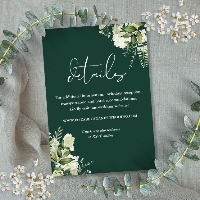 Emerald Greenery Floral Wedding Details Enclosure Card (Emerald Greenery Floral Wedding Details Enclosure Card)