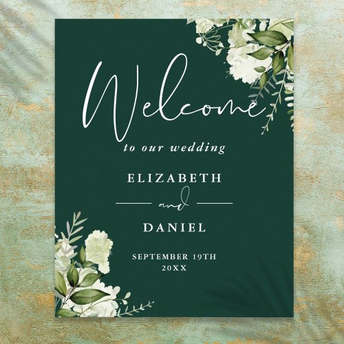 Emerald Greenery Floral Wedding Welcome Sign