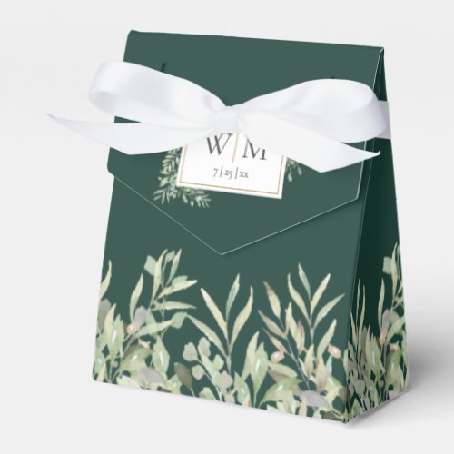 Emerald Greenery Foliage Monogram Wedding Favor Boxes