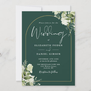 Emerald Greenery Gold Arch Monogram Wedding Invitation