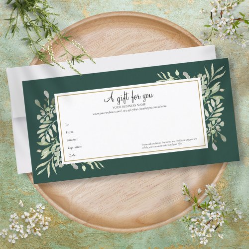 Emerald Greenery Gold Business Gift Certificate