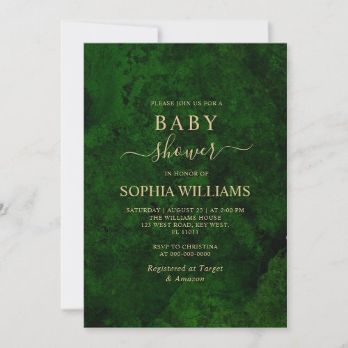 Emerald Greenery  Gold Calligraphy Baby Shower Invitation