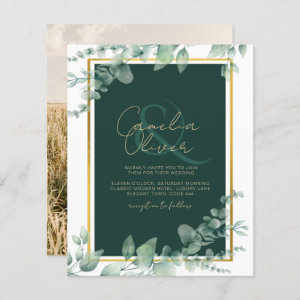 Emerald Greenery Gold PHOTO WEDDING INVITATION