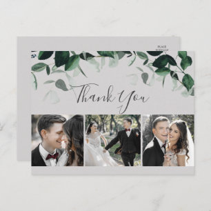 Emerald Greenery   Gray 3 Photo Thank You Postcard
