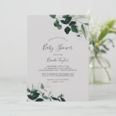 Emerald Greenery | Gray Baby Shower Invitation (Standing Front)