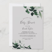 Emerald Greenery | Gray Baby Shower Invitation (Front)