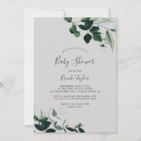 Emerald Greenery | Gray Baby Shower Invitation