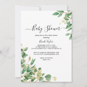Emerald Greenery   Gray Baby Shower Invitation
