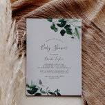 Emerald Greenery | Gray Baby Shower Invitation<br><div class="desc">This emerald greenery gray baby shower invitation is perfect for a boho baby shower. The elegant yet rustic design features moody dark green watercolor leaves and eucalyptus with a modern bohemian woodland feel.</div>