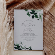 Emerald Greenery | Gray Baby Shower Invitation