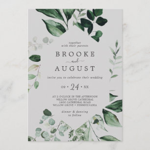 Emerald Greenery   Gray Casual Wedding Invitation