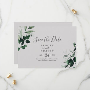 Emerald Greenery   Gray Horizontal Save The Date