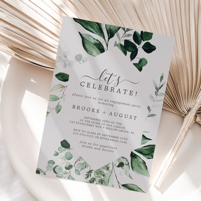 Emerald Greenery | Gray Let's Celebrate Invitation (Creator Uploaded)