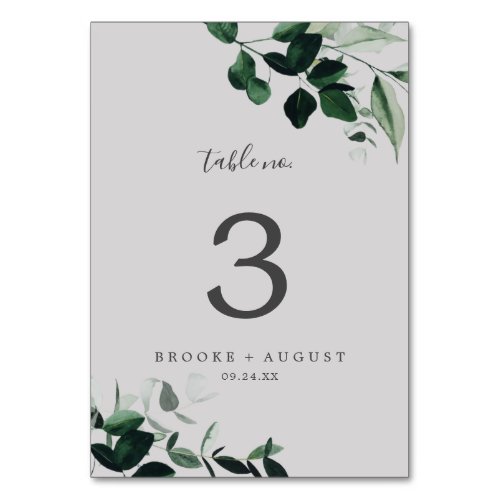 Emerald Greenery  Gray Table Number