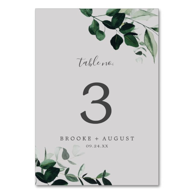 Emerald Greenery | Gray Table Number (Front)