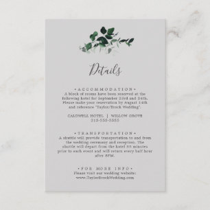Emerald Greenery   Gray Wedding Details Enclosure Card