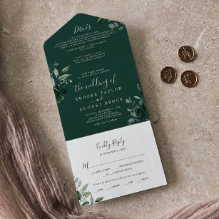 Emerald Greenery   Green Details Wedding All In One Invitation