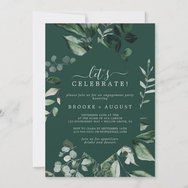 Emerald Greenery | Green Let's Celebrate Invitation (Front)