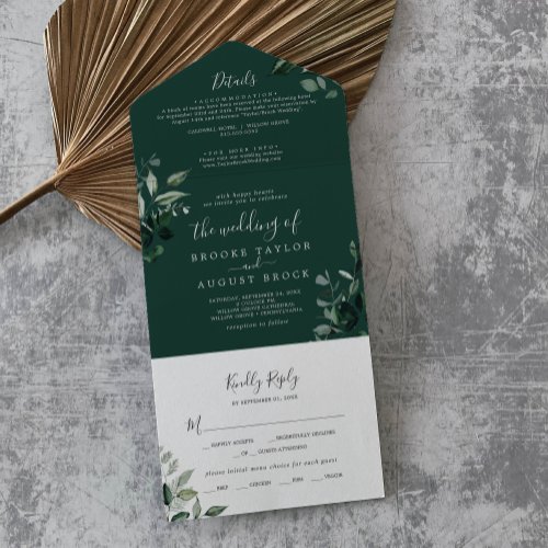 Emerald Greenery  Green Photo Wedding All In One Invitation