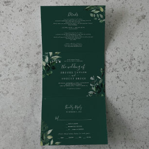 Emerald Greenery Green Photo Wedding All In One Tri-Fold Invitation