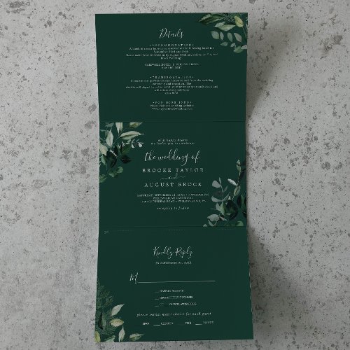 Emerald Greenery  Green Photo Wedding All In One Tri_Fold Invitation