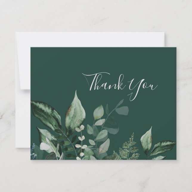 Emerald Greenery | Green Thank You Card (Front)