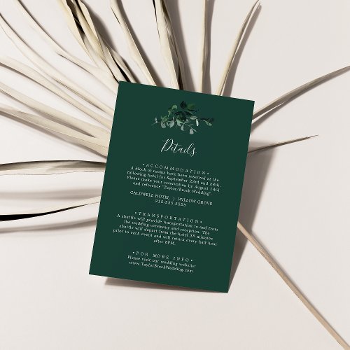 Emerald Greenery  Green Wedding Details Enclosure Card