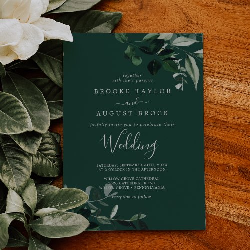 Emerald Greenery  Green Wedding Invitation