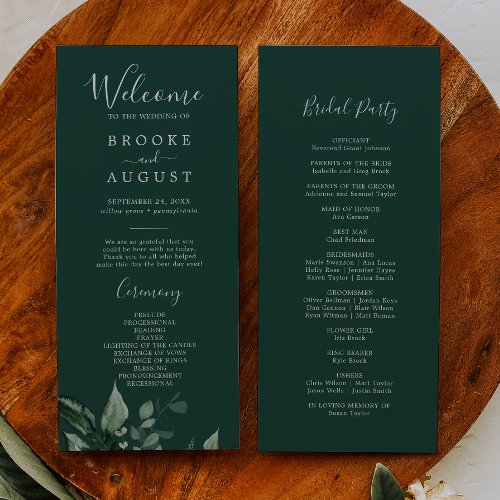 Emerald Greenery  Green Wedding Program