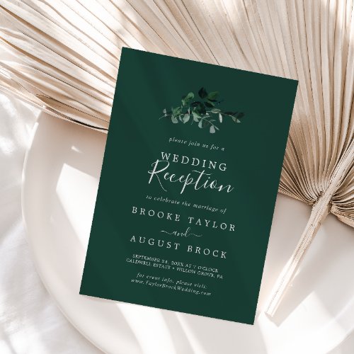 Emerald Greenery  Green Wedding Reception Invitation