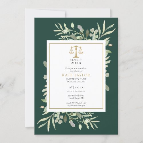 Emerald Greenery Law School Graduation Photo Invitation